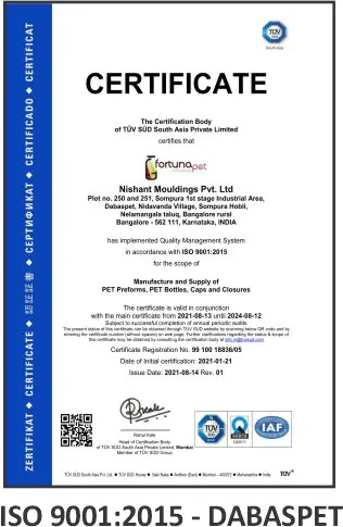 ISO 9001:2015 — Dabaspet, Karnataka