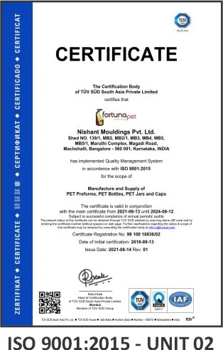 ISO 9001:2015 — Unit 02, Bangalore